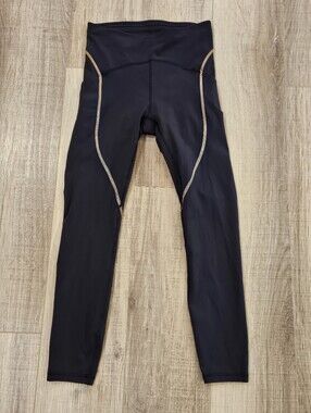Lululemon Power Thru Leggings Womens Size 6 Black Color Seam Crop Yoga Pants